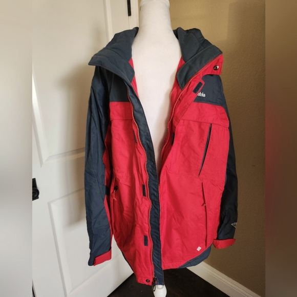 EUC Men's Columbia Omni Tech Red Gray Removable Hood Jacket, Size Large - Picture 1 of 15